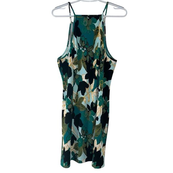 Boston Proper Women’s Floral High Neck Short Dress BlackBlues Greens Gold Large - Picture 2 of 8